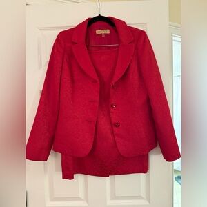 Kasper Vibrant Red Jacket Skirt Suit Set Size 6